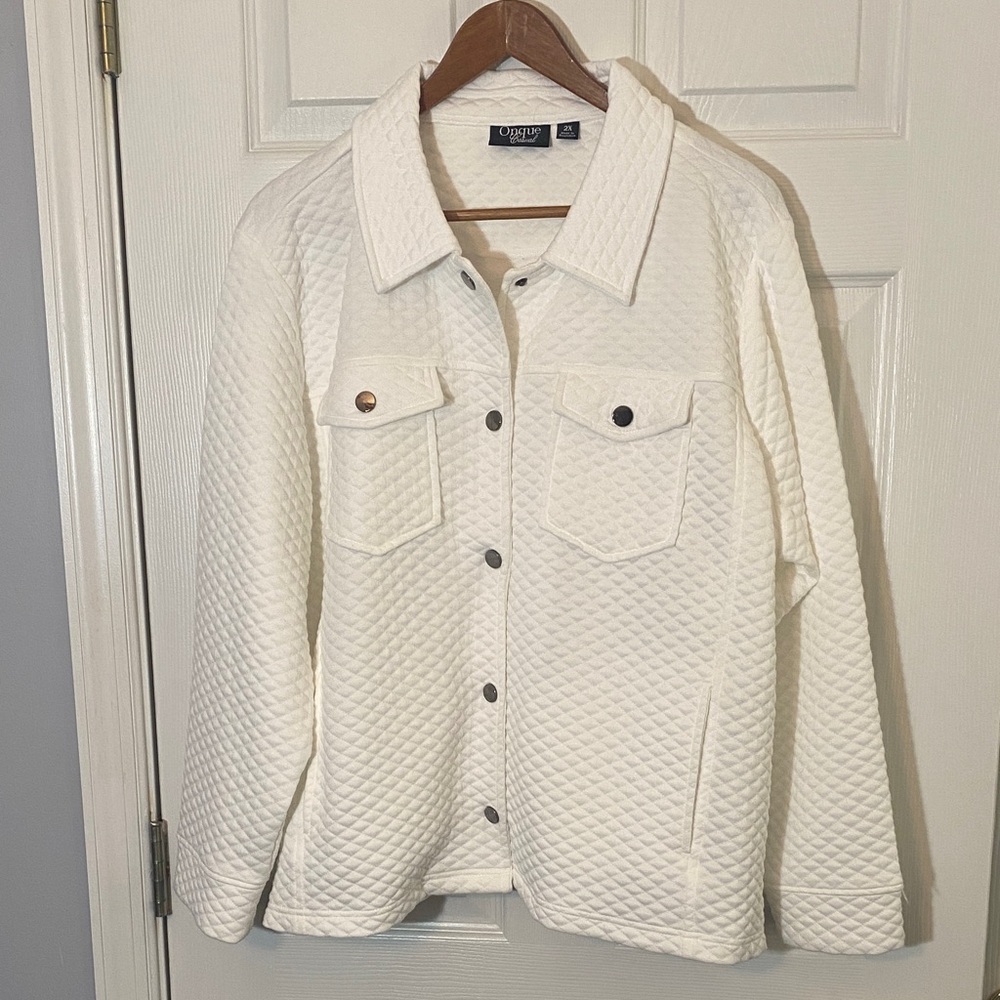 Vintage woman’s 2X white Utility Jacket pockets lightweight quilted barn chore